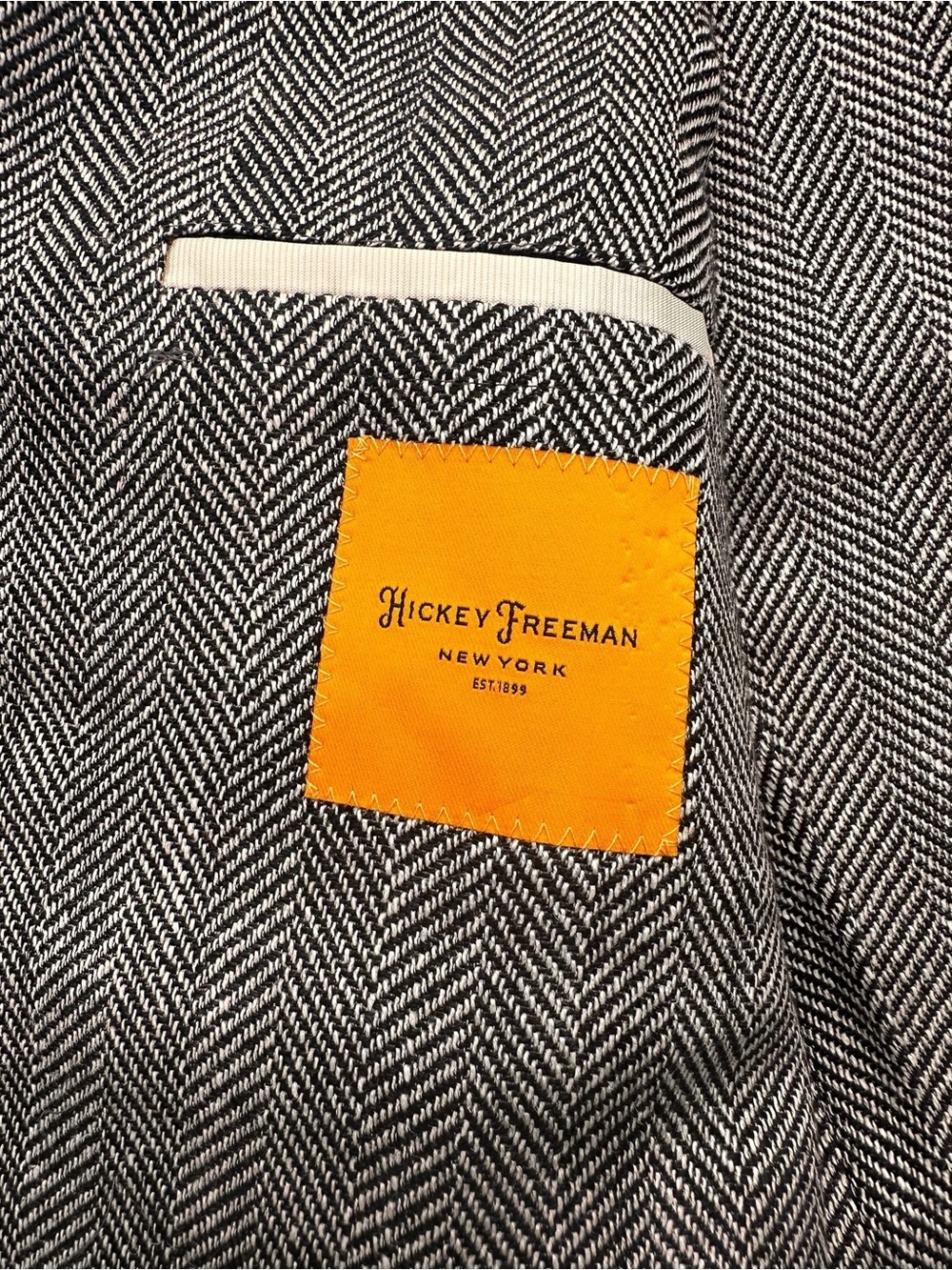 Hickey Freeman 44R Black Gray Sport Coat Blazer Houndstooth USA Made - Picture 7 of 13